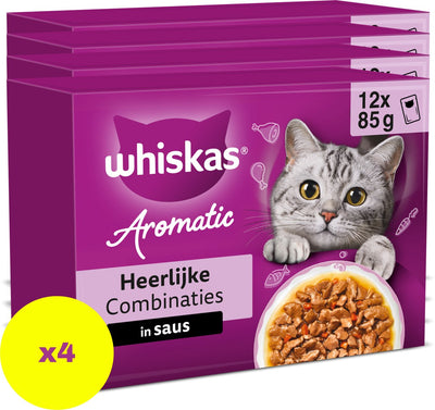 Nourriture pour chat Whiskas - adulte 1+ - délicieuses combinaisons d'aromates en sauce - 48x85g