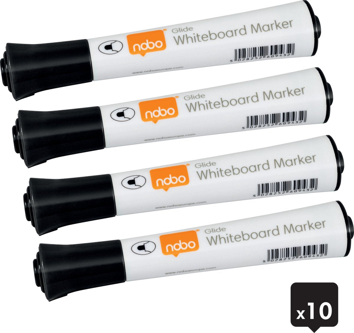 Marqueurs pour tableau blanc Nobo Glide à pointe ronde - paquet de 10 - noir