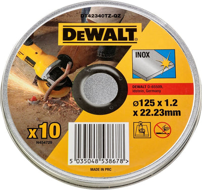 Dewalt 10x disques à tronçonner métal acier inoxydable 125mm x 1mm - en boîte - dt42340tz