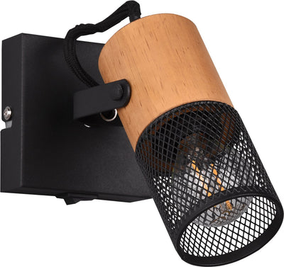 Trio tosh - spot - noir mat - excl. 1x e14 15w - spot mural avec interrupteur - éléments en bois