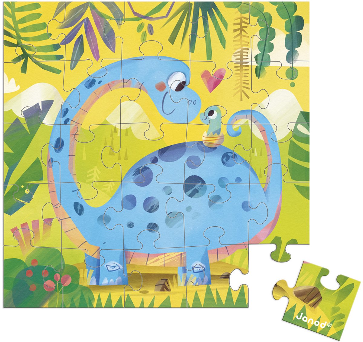 Janod - carte puzzle - dino mère et enfant