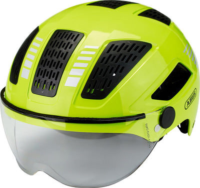 Abus Hyban 2.0 ACE fietshelm signaal geel maat L - zijaanzicht met vizier