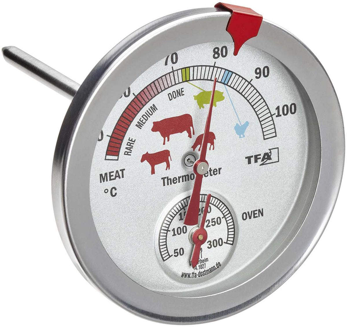Thermomètre à viande Tfa Dostmann - analogique - brochette - acier inoxydable - 0-300 degrés Celsius - 11 cm
