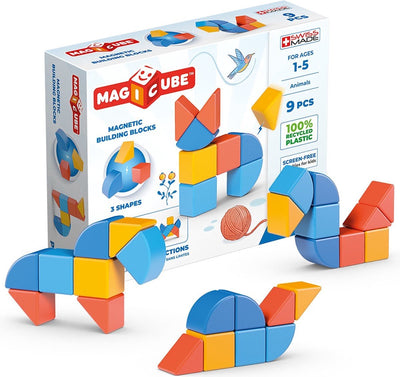 Geomag magicube starter set formes d'animaux recyclés - blocs de construction magnétiques - 9 pièces - à partir de 1 an