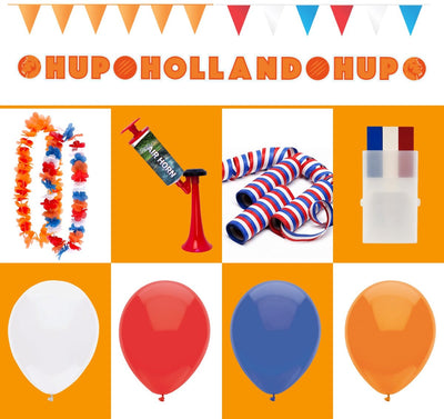 Pack de fête de la Coupe du Monde 3 Pack de décoration orange de la Coupe du Monde – ballons, banderoles, couronnes hawaïennes, corne