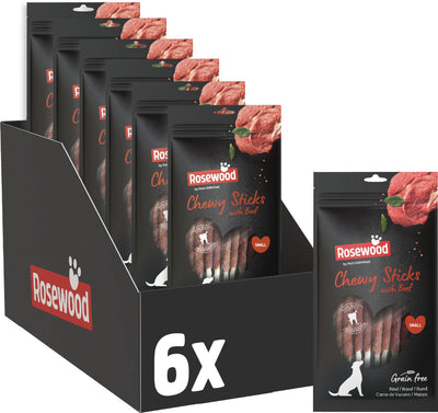 Bâtonnets à mâcher au bois de rose boeuf petit - bâtonnets à mâcher pour petits chiens - avec peau de bœuf - sans céréales - sans additifs artificiels - 6 sachets de 72g