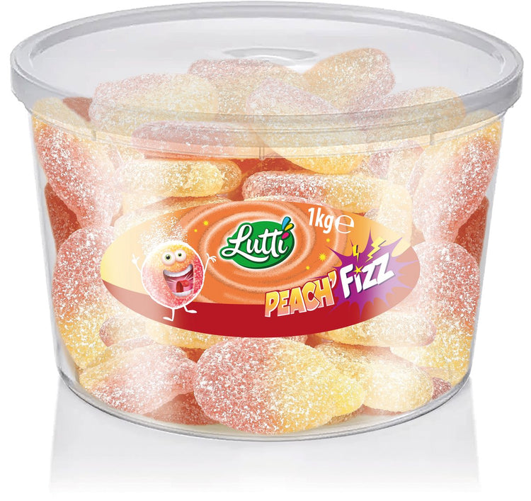 Lutti - pêche'fizz - bonbons acidulés - saveur pêche - silo - 1kg