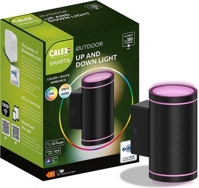 Lampe d'extérieur LED intelligente Calex outdoor - applique murale intelligente up down - lumière RVB et blanc chaud - 4W - noir