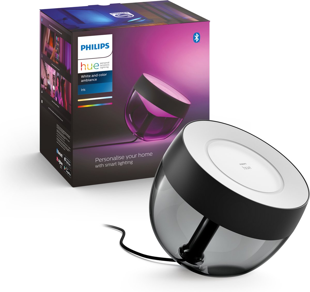 Lampe de table Philips hue iris - lumière blanche et colorée - noir