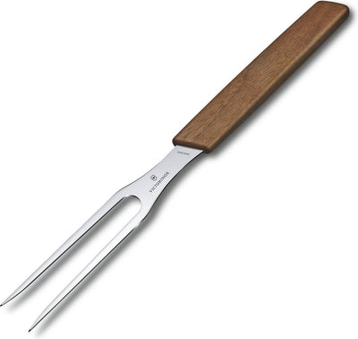 Fourchette à viande moderne suisse Victorinox - 15 cm - acier inoxydable bois de noyer - coffret cadeau