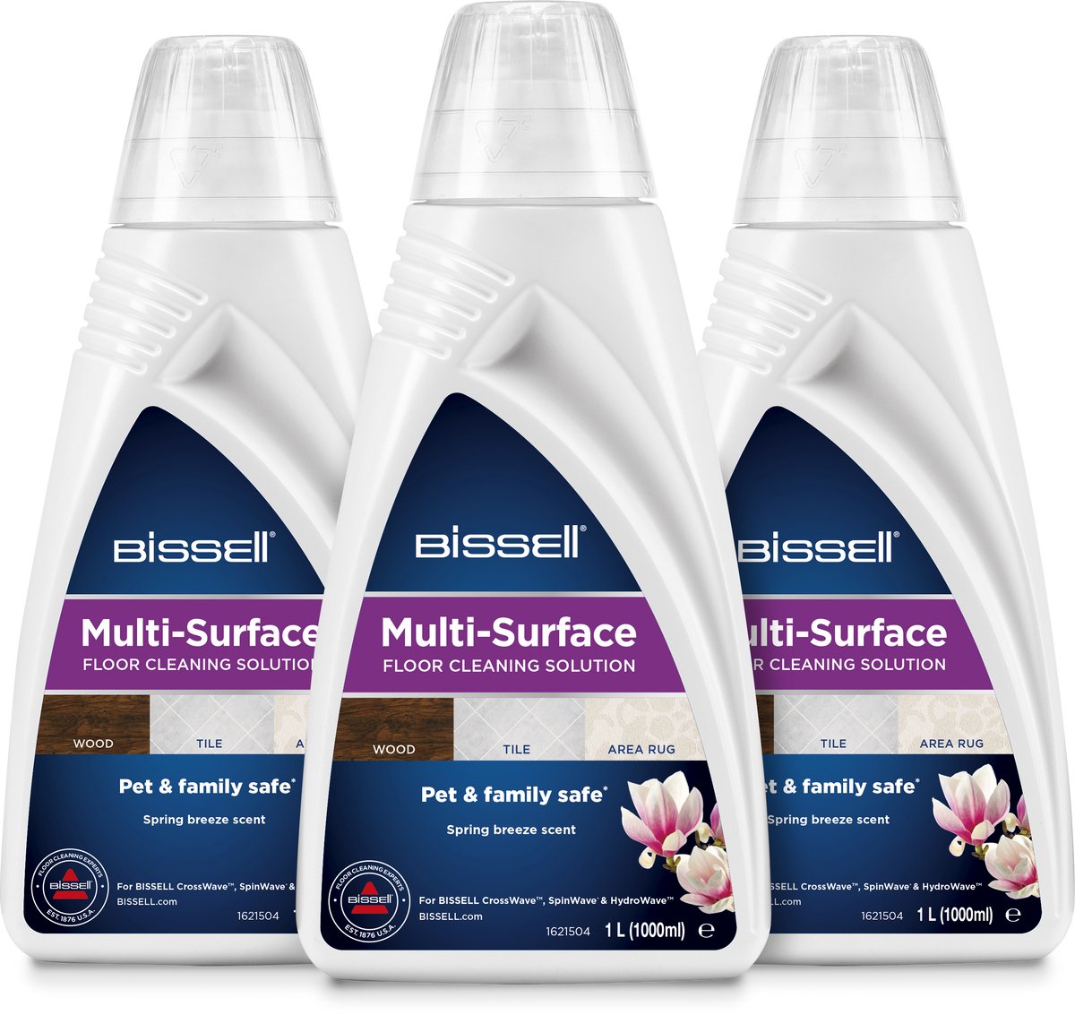Bissell Nettoyant pour sols multi-surfaces 3 x 1 l - Convient pour Crosswave Spinwave - Agent de nettoyage universel - Nettoyant puissant pour carrelage, nettoyants pour stratifiés en bois - 2885