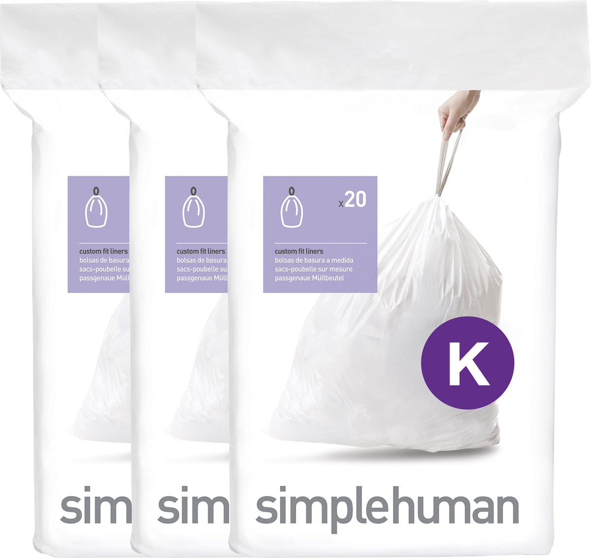 Sacs poubelle Simplehuman code k - 35-45 litres - 60 pièces - avec cordon de serrage - blanc