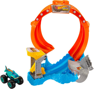 Hot Wheels Monster Trucks Spiral Shark Smash, ensemble de circuits Monster Truck, 4 ans, plastique, multicolore