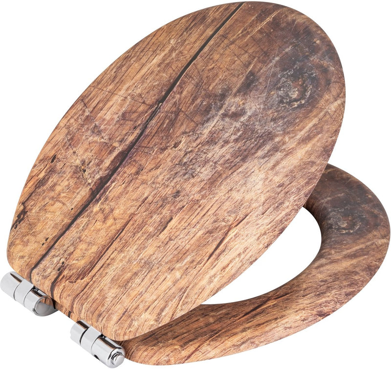 Abattant de WC Wenko décor bois rustique - MDF certifié FSC - fermeture soft close facile à fermer - fixation par clip amovible - abattant de WC décor bois - abattant de WC avec impression bois