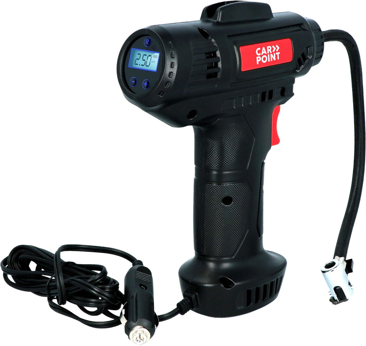 Compresseur d'air numérique Carpoint - modèle perceuse - affichage numérique - pression réglable - arrêt automatique - pompes jusqu'à 10 bar 150 psi - lampe LED - 12v 54w