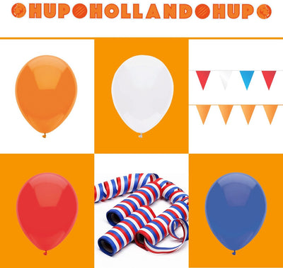 Pack de fête Coupe du Monde 3 semaines décoration orange 46 pièces – banderoles, ballons et banderoles