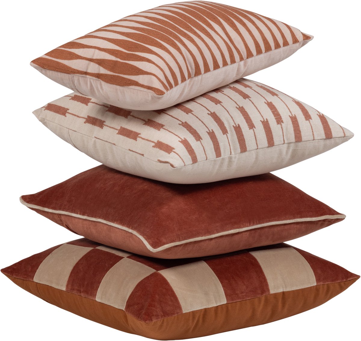 Coussins Woood vola - coton - marron rouille rose - 50x50x10 - lot de 4