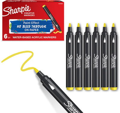 Marqueurs de peinture acrylique marqueur créatif Sharpie | point rond | marqueurs à peinture à l'eau | l'encre ne bave pas et convient à la plupart des surfaces | jaune | 6 pièces