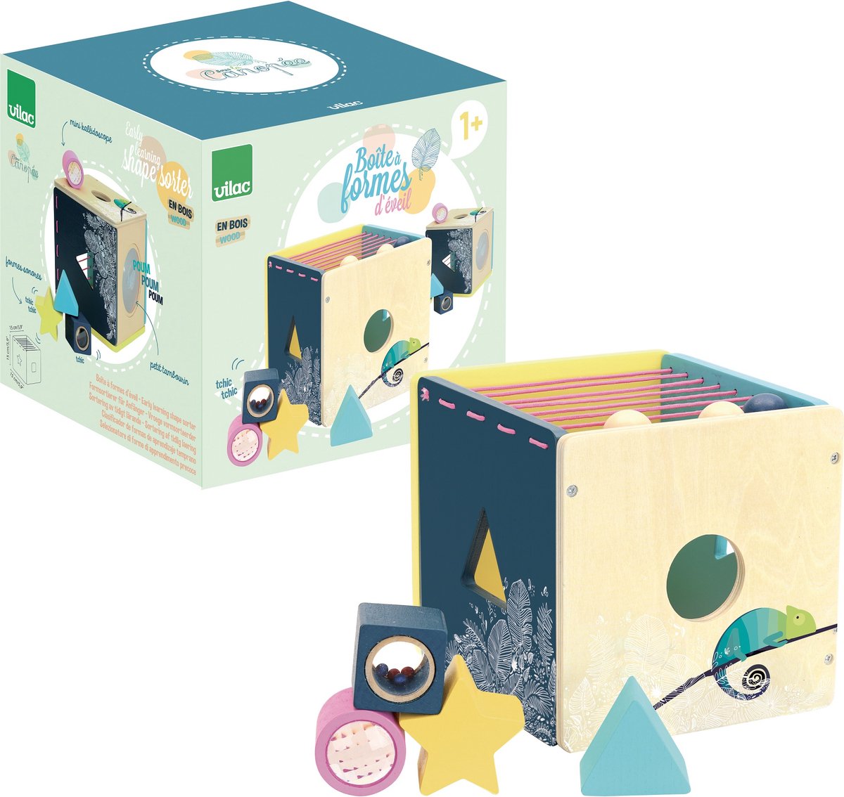 Vilac trieur de formes en bois jouet éducatif multicolore bébé.