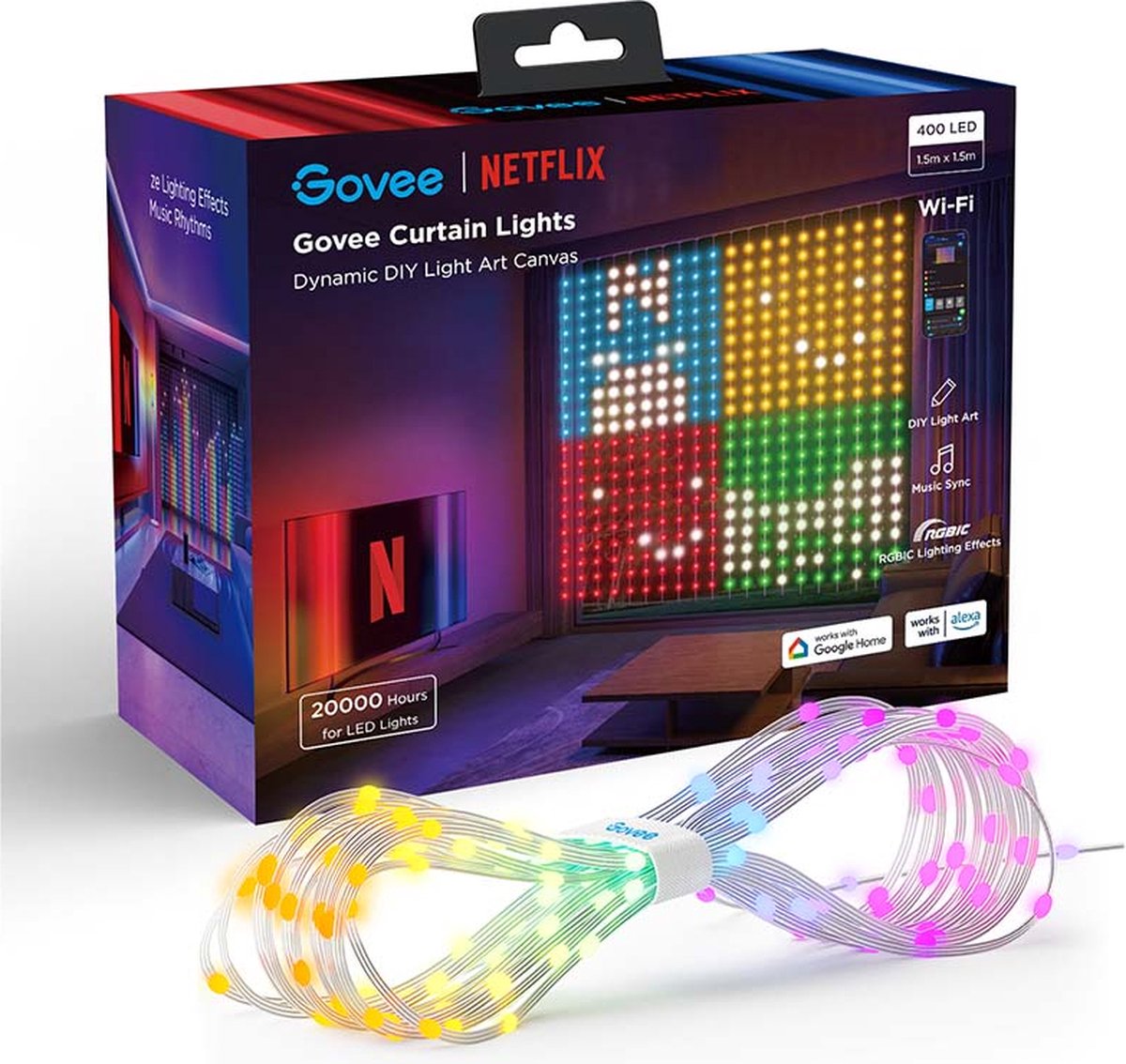 Rideaux lumineux intelligents Govee 1,5x1,5m rgbic - 400 LED