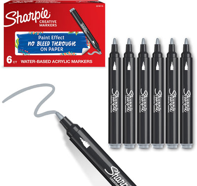 Marqueurs de peinture acrylique marqueur créatif Sharpie | point rond | marqueurs à peinture à l'eau | l'encre ne bave pas et convient à la plupart des surfaces | gris frais | 6 pièces