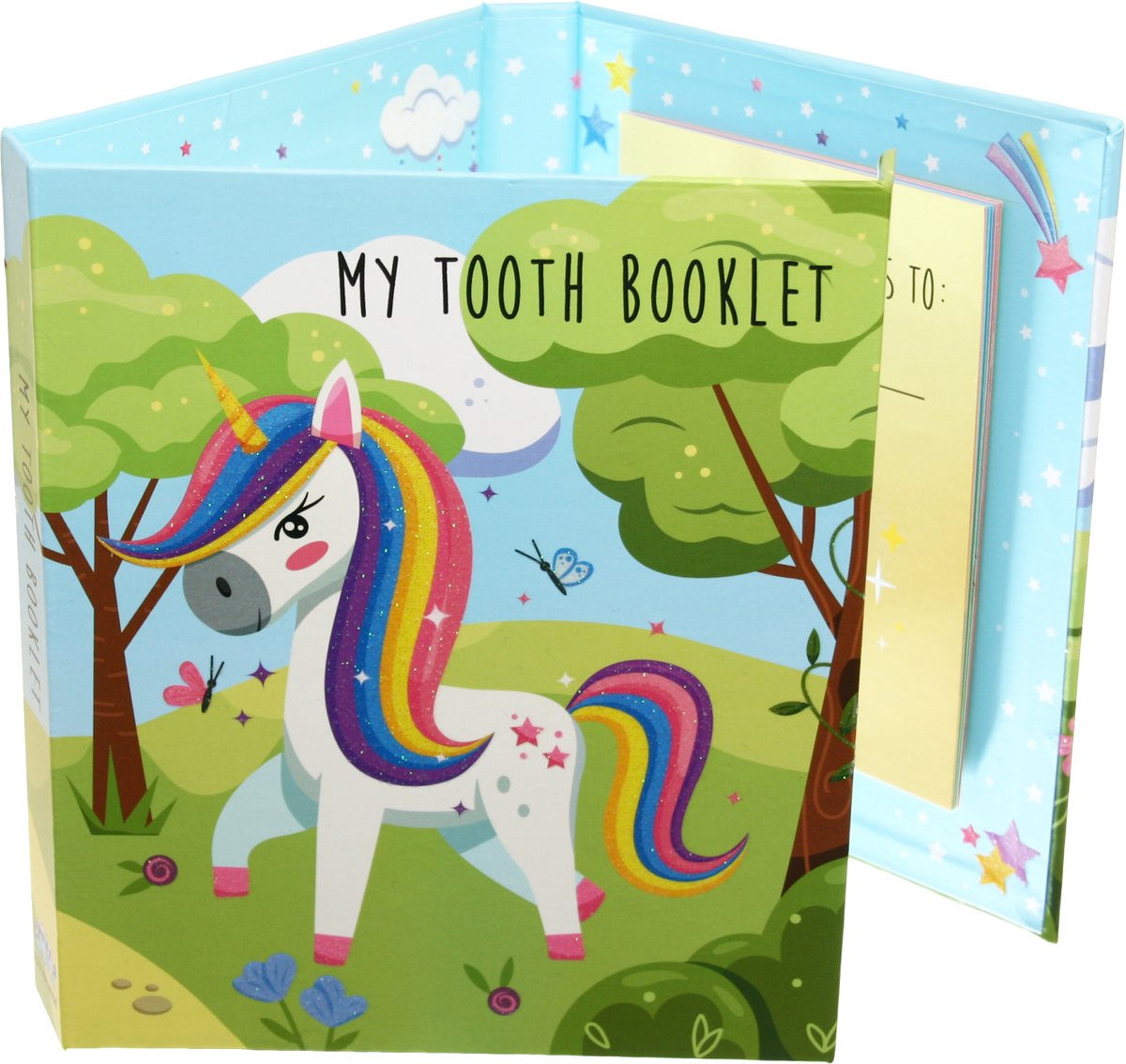 Toothwonders – mon livret dentaire licorne - anglais - carnet de collection de dents avec fermeture magnétique