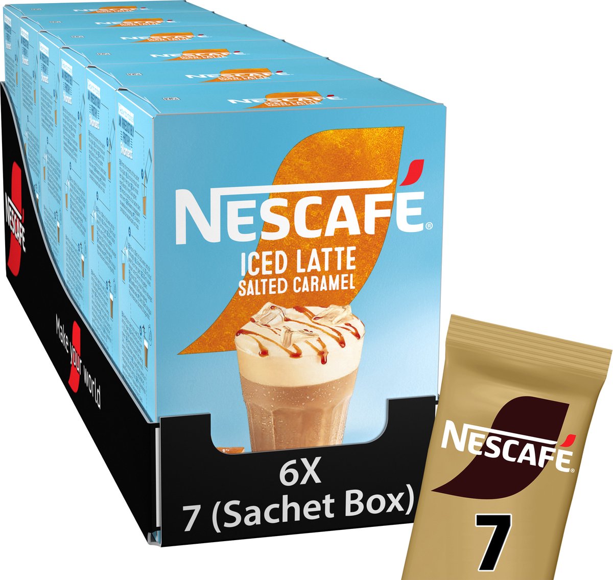 Café instantané latte caramel salé glacé Nescafé gold - 6 boîtes de 7 sachets