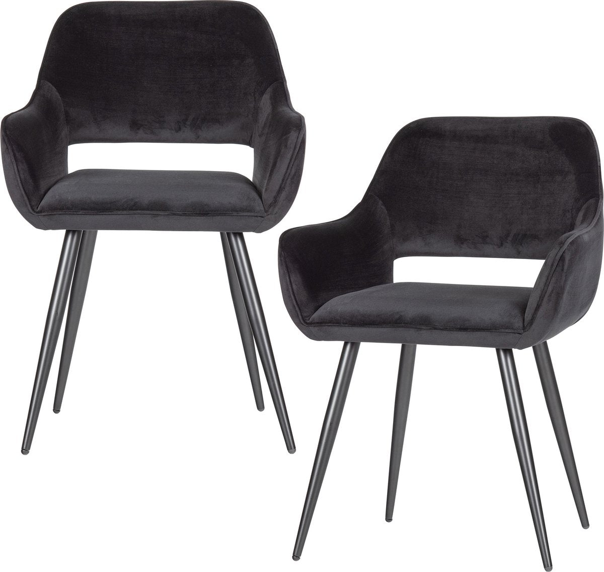 Chaise Woood Jelle - velours - noir - lot de 2