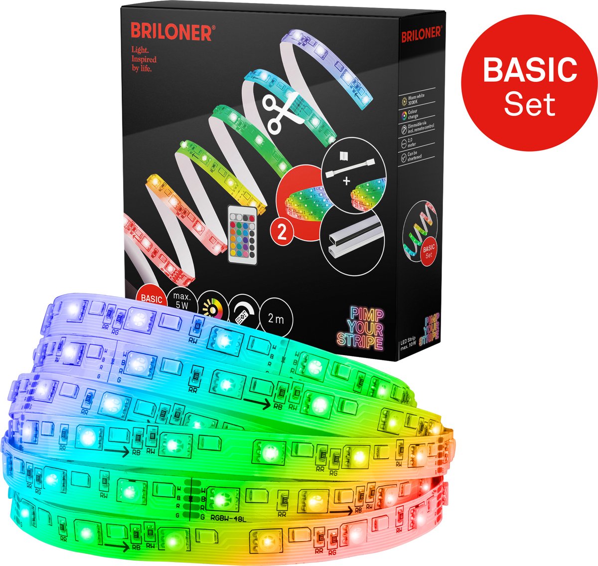 Briloner pimp your strip starter set Bande LED 2m, RGB+W, télécommande