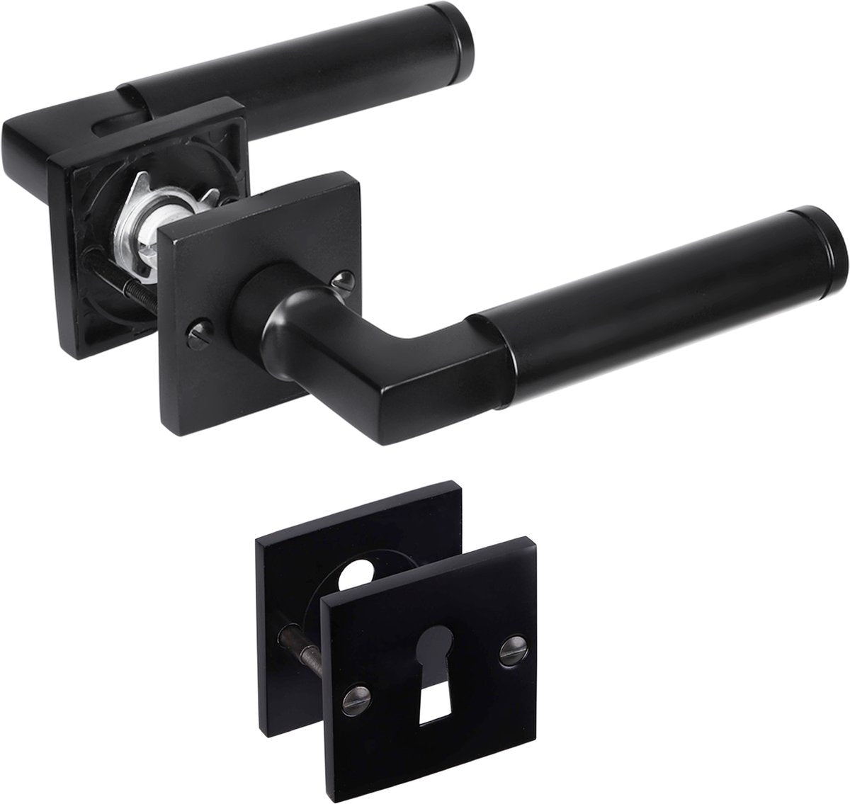 Ferrure de porte intérieure Impresso aston - rosace carrée avec rosace à clé carrée - aluminium - noir