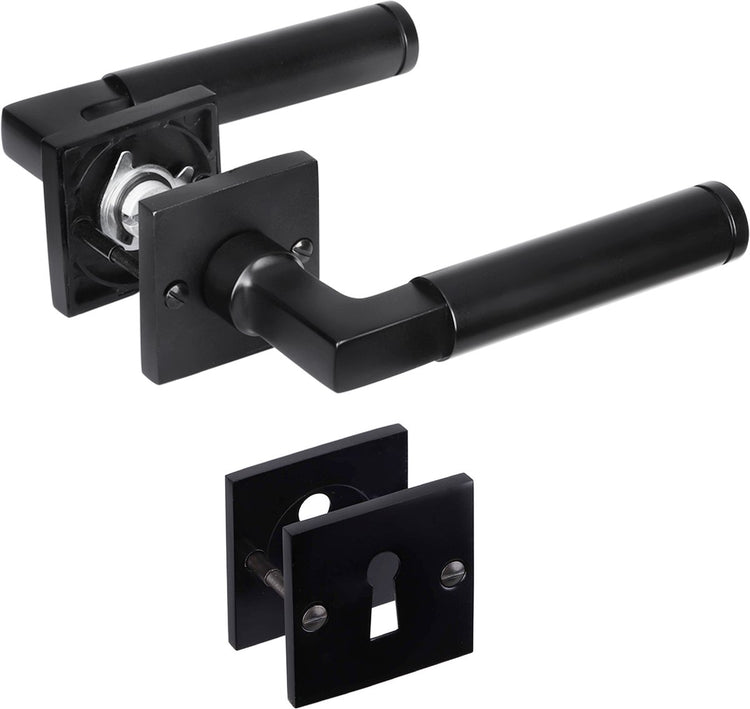 Ferrure de porte intérieure Impresso aston - rosace carrée avec rosace à clé carrée - aluminium - noir