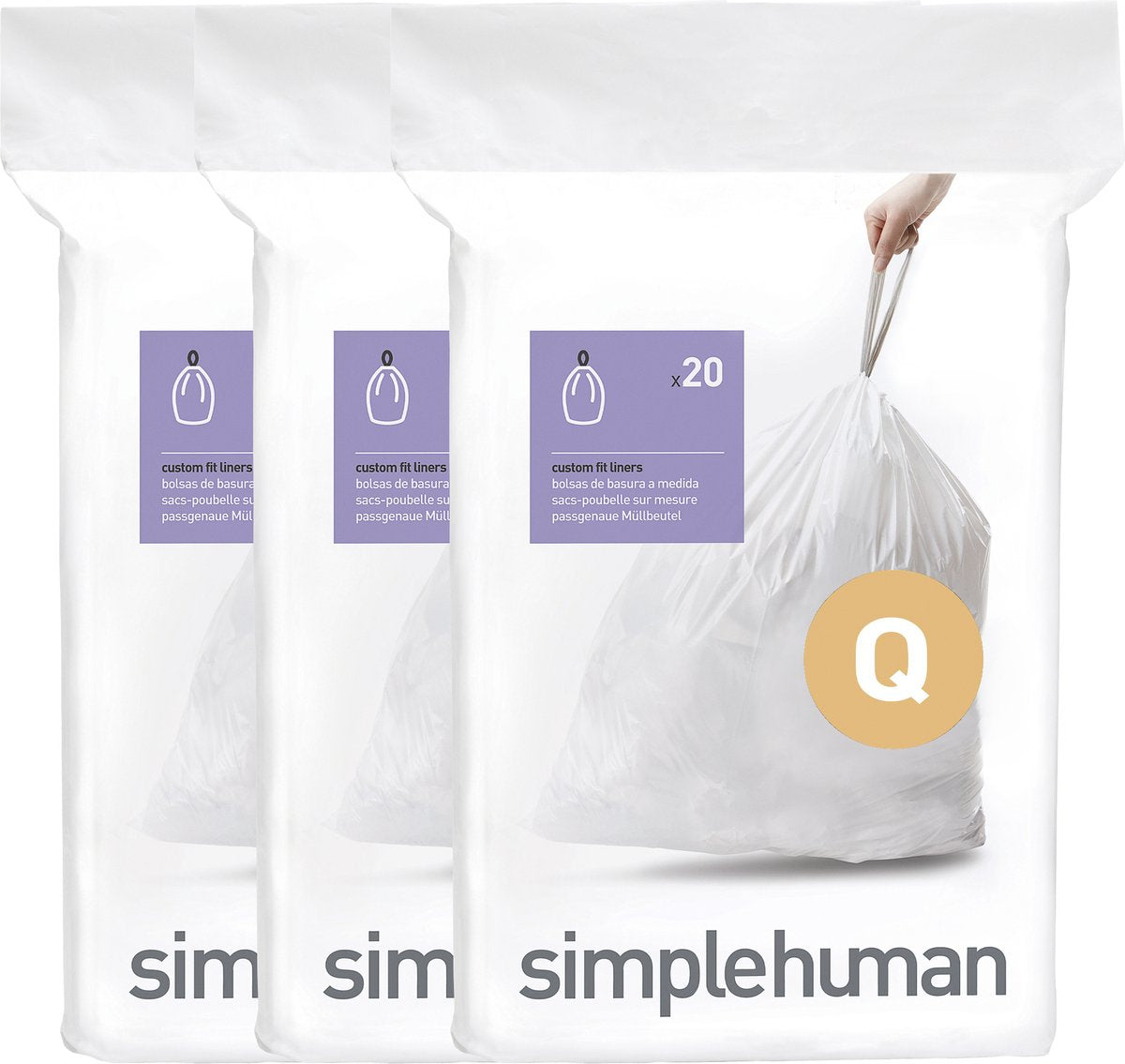 Sacs poubelle Simplehuman code q - 50 litres - 60 pièces - avec cordon - blanc