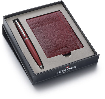 Coffret cadeau stylo à bille Sheaffer - vfm 9403 - chromé rouge excessif - avec porte-carte de crédit scarlet blaze - sf-g2940351-2