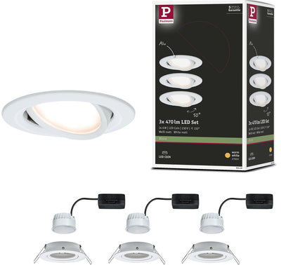 Paulmann lampe encastrable LED nova coin lot de 3 orientable ronde 84 mm 50° coin 3x6w 3x470lm 230v 2700k blanc mat
