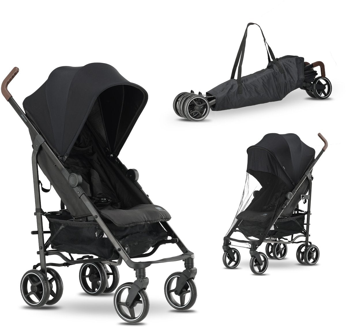 Poussette parapluie Deryan Bobbie - avec sac de transport - réglable - noir