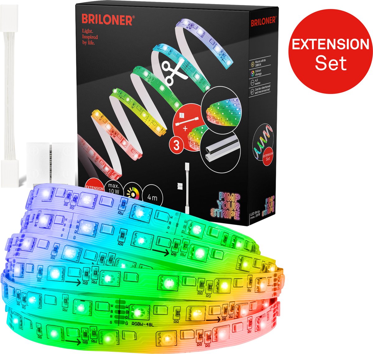 Briloner pimp your strip extension set Bande LED 4m, RGB+W, programmes de couleurs
