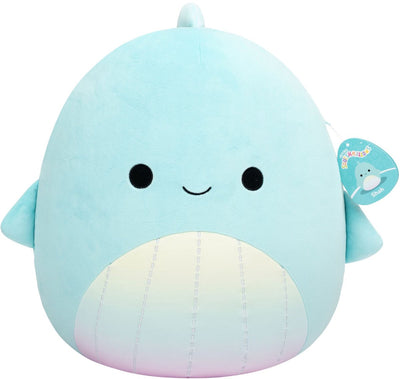 Squishmallows Jazwares - grande peluche (shah - baleine sarcelle avec ventre arc-en-ciel) - peluche 40cm