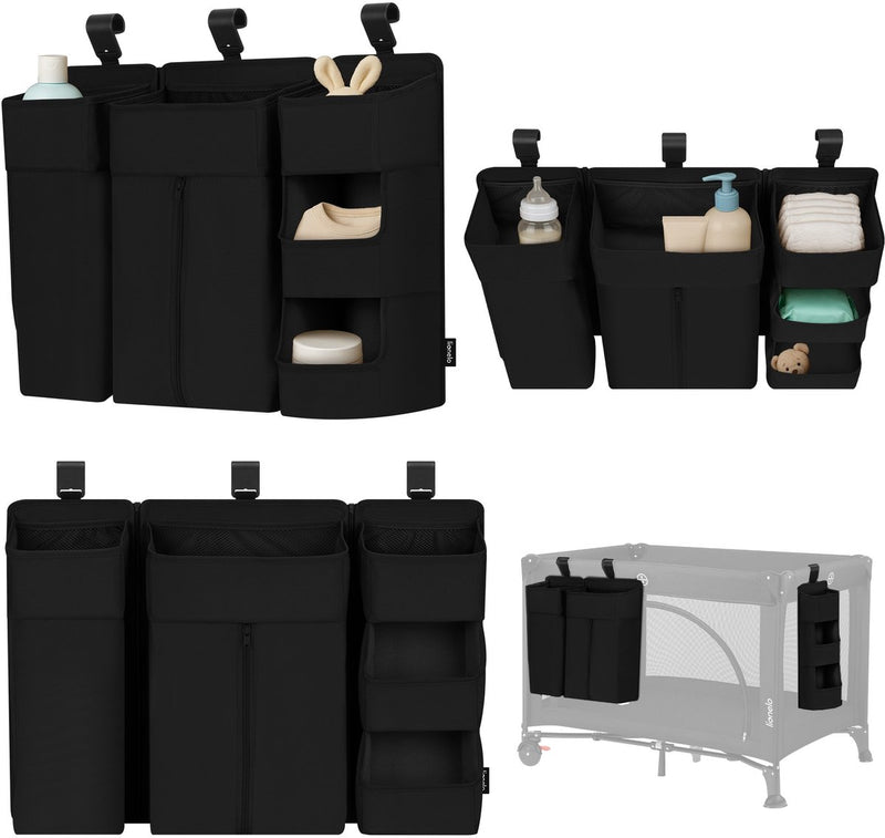 Lionelo sidepocket large – organiseur de berceau à poche de chevet 58×11×58 cm – conception modulaire en 3 parties avec poche zippée – pour lit de voyage, boîte cododo – renforcé, multifonctionnel amovible – couches, lingettes accessoires