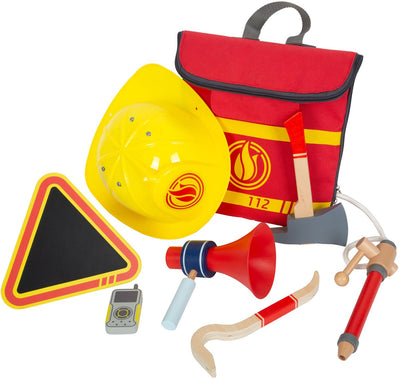 Small Foot Fireman Sac à dos avec des attributs de pompiers en bois, 8dlg.