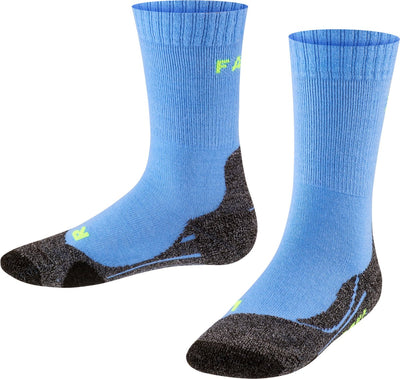 Falke tk2 anti-ampoules laine épaisse matière fonctionnelle chaussettes de marche enfants bleu - taille 31-34