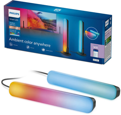 Éclairage intelligent Philips - barres lumineuses dégradées - lampe de table - rgbic - lumière blanche colorée et réglable - synchronisation musicale - lèche-mur - longueur : 30 cm - noir - fonctionne avec l'application wiz - wifi