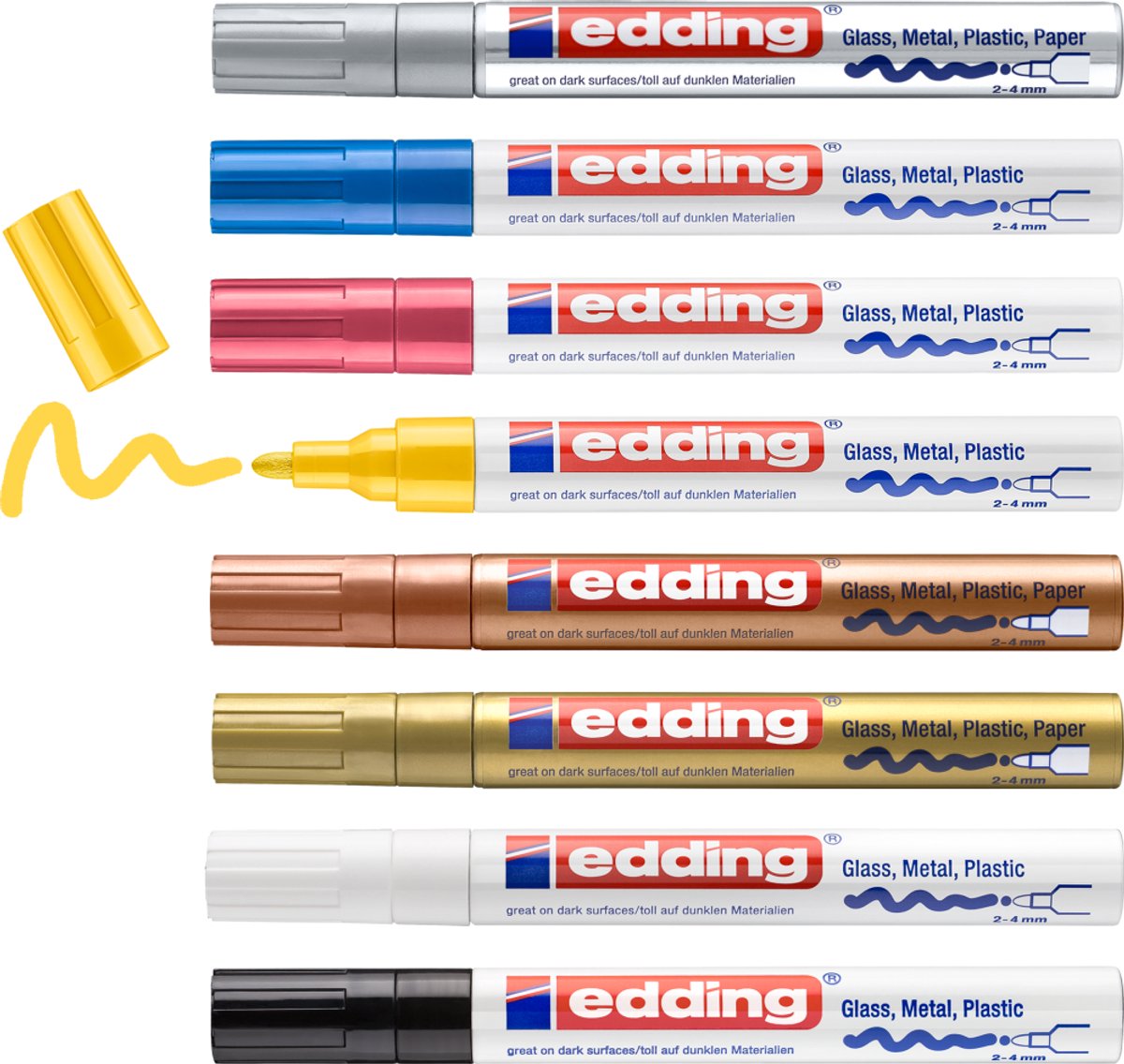 Edding 750 8 s set assorti de marqueurs peinture brillante - pointe ronde - 2-4 mm - lot de 8 pièces