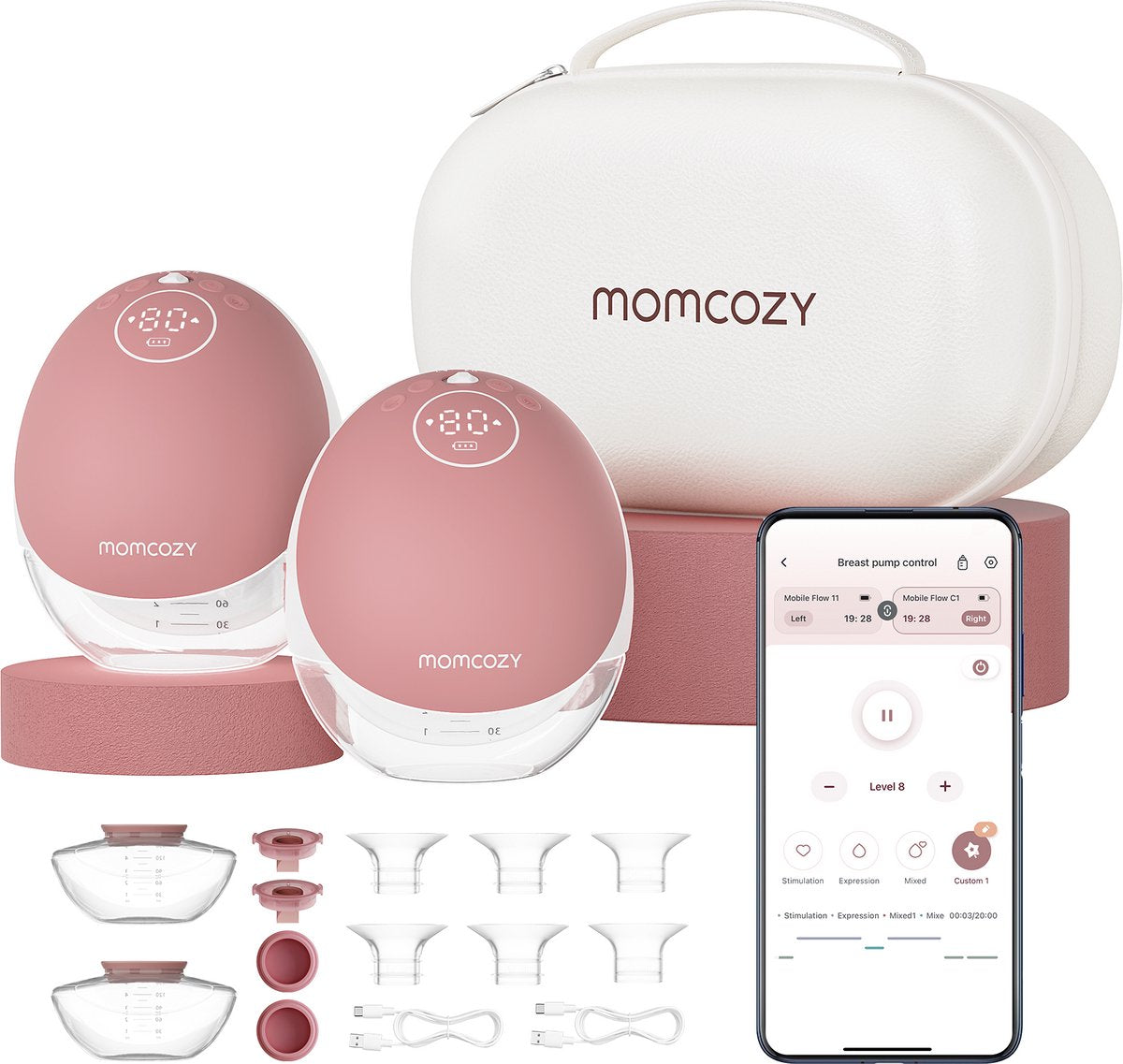 Momcozy m9 – tire-lait mains libres – 2 pièces – électrique – contrôle par application – silencieux et compact