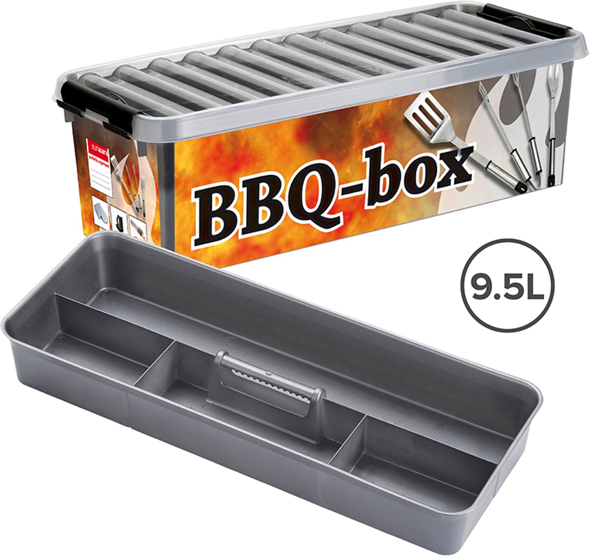 Sunware q-line bbq box 9,5l - boîte de rangement pour barbecue avec insert avec compartiments