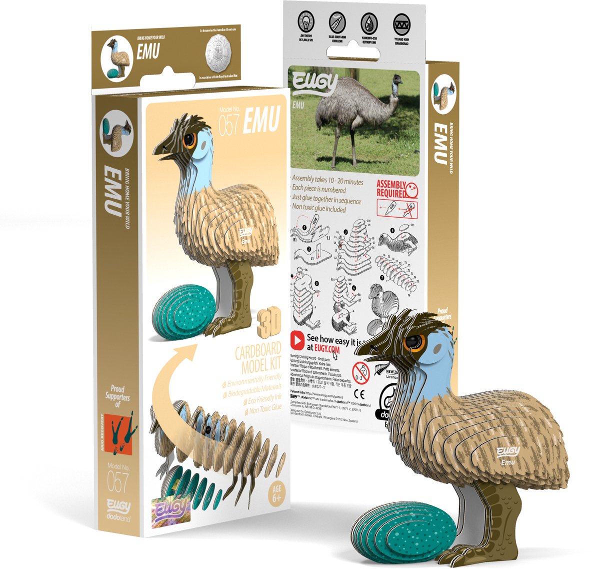 Puzzle 3D Eugy - émeu - oiseaux - durable - collectionnez-les tous - 6 ans