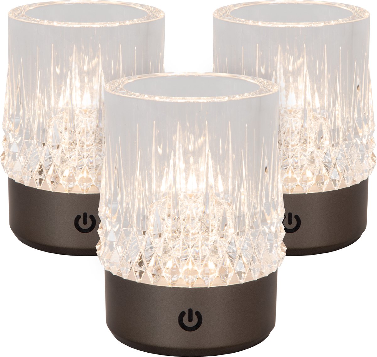 Lucide lily - lampe de table rechargeable - batterie rechargeable - ø 8 cm - LED 3 stepdim - 1x3w 2700k 3000k - chrome noir - lot de 3