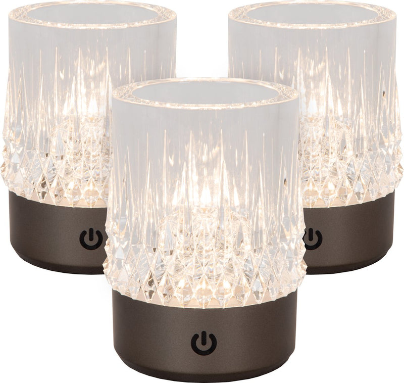 Lucide lily - lampe de table rechargeable - batterie rechargeable - ø 8 cm - LED 3 stepdim - 1x3w 2700k 3000k - chrome noir - lot de 3