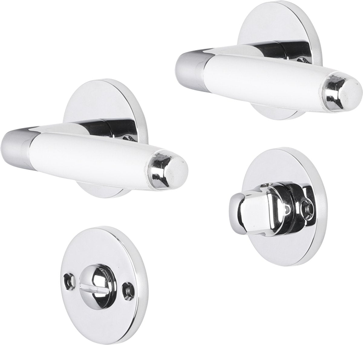 Poignée de porte Impresso - durban - pour l'intérieur - ronde avec rosace de toilette ronde - chrome - blanc - 2 pièces