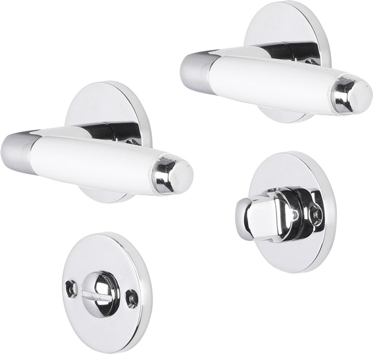 Poignée de porte Impresso - durban - pour l'intérieur - ronde avec rosace de toilette ronde - chrome - blanc - 2 pièces