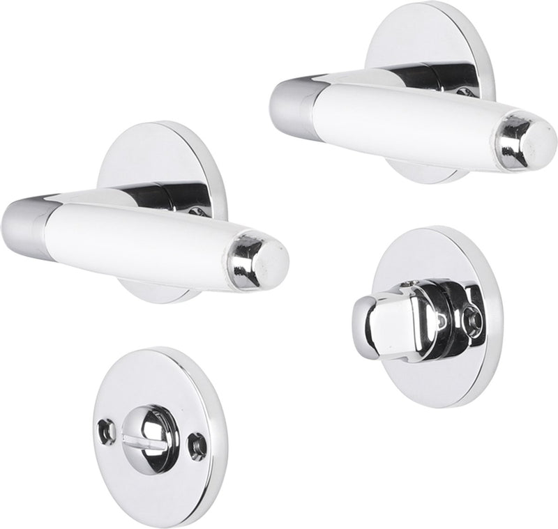 Poignée de porte Impresso - durban - pour l'intérieur - ronde avec rosace de toilette ronde - chrome - blanc - 2 pièces